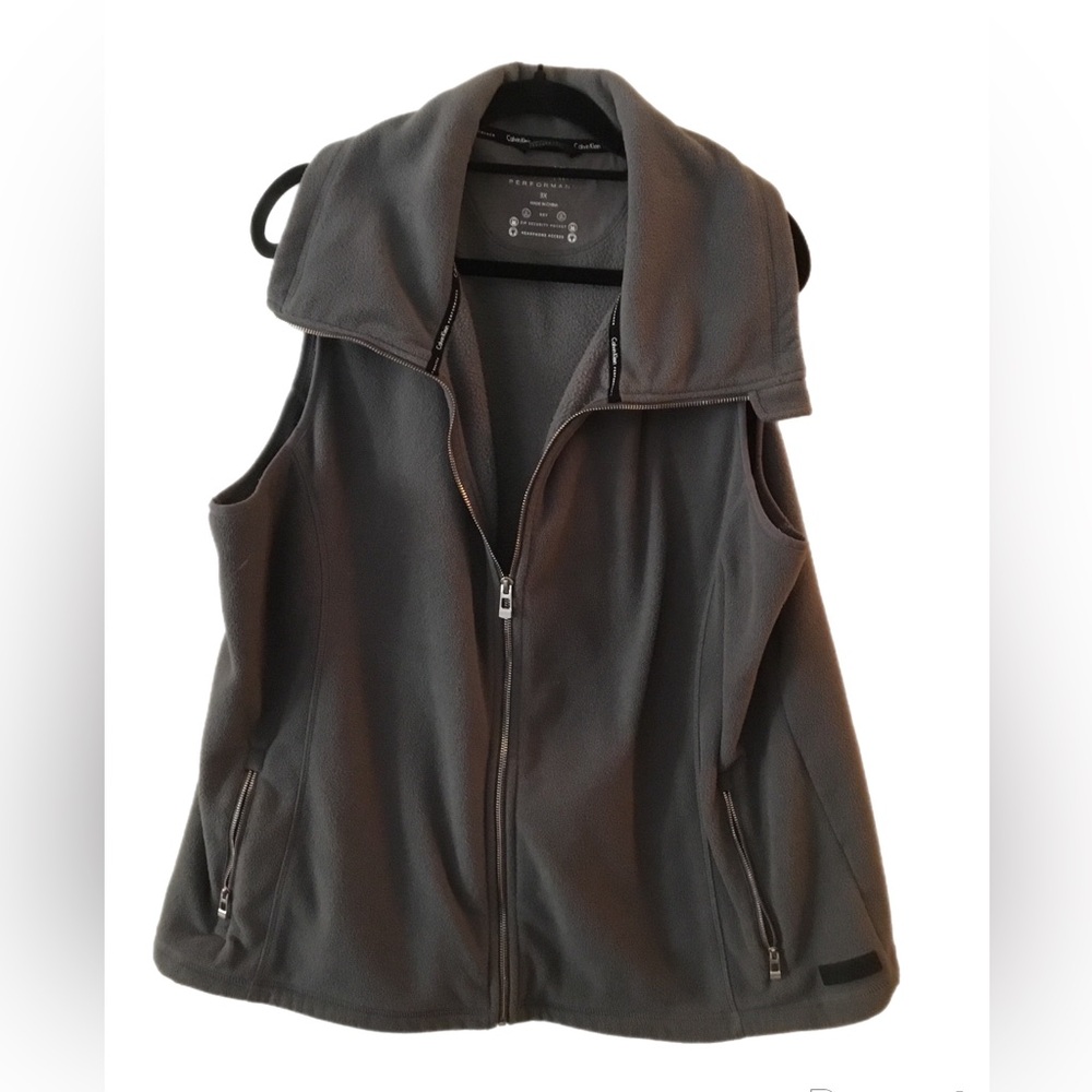 Calvin Klein Gray Fleece Zip Vest with Fold Collar